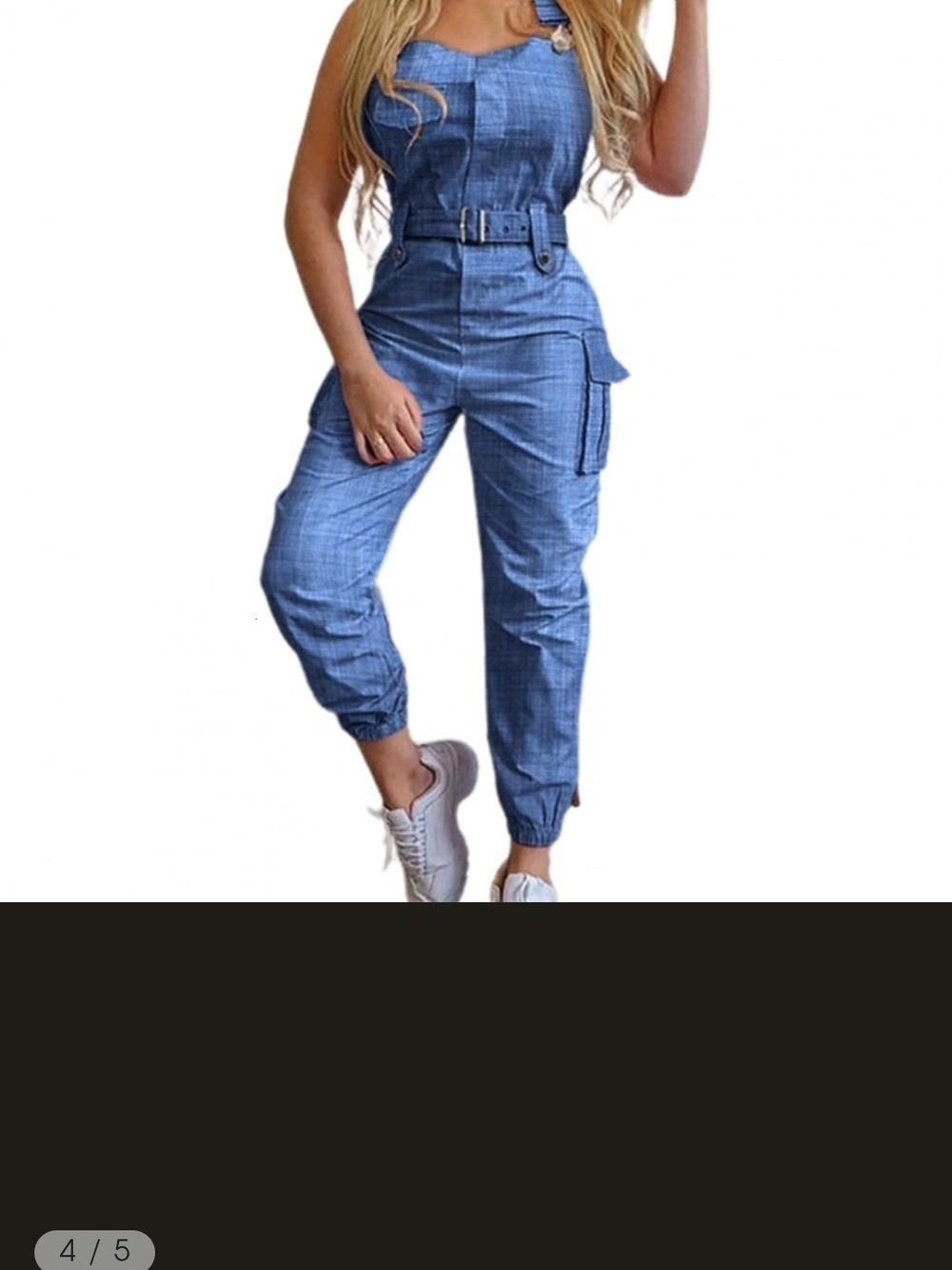 Denim-Style Blue Cargo Jumpsuit with Belt